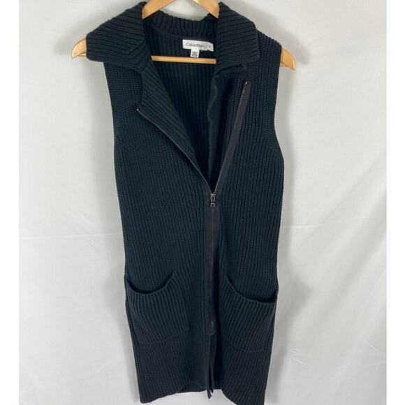 Calvin Klein Zip Front Cable Knit Longline Sweater Vest Size small - Picture 1 of 3